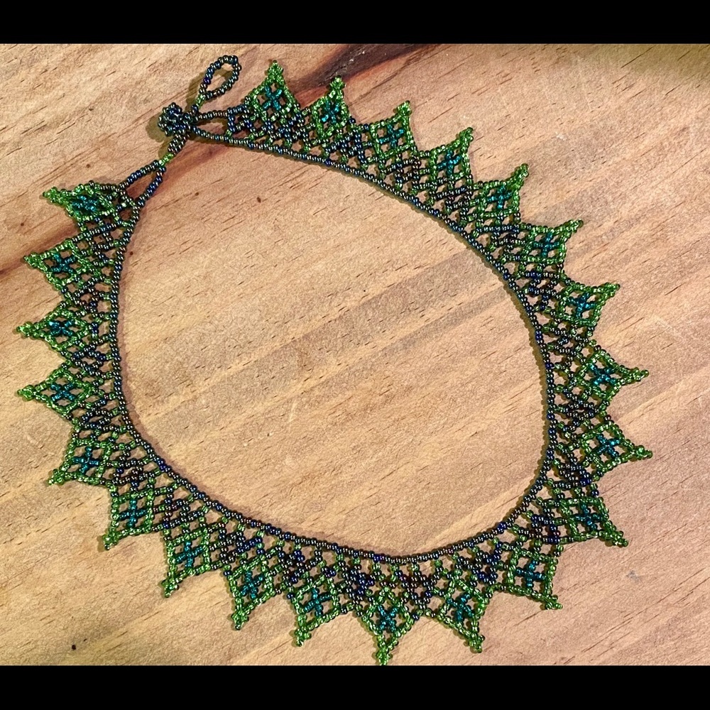 Emerald lime green gypsy Artisan necklace collar